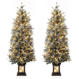 Garvee 4.5ft Christmas Tree, Pre Lit Snow Flocked Artificial Christmas Tree with 200 LED Lights & 8 Lighting Modes, Premium Xmas Pine Tree for Christmas Decoration, Yard, Home, Office - 2PCS - Rusty Star-2 Pack