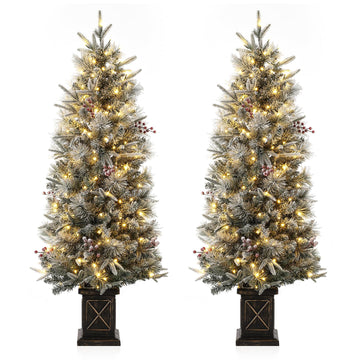 Garvee 4.5ft Xmas Tree Set of 2, Pre Lit Snow Flocked Artificial Christmas Tree with 200 LED Lights & 8 Lighting Modes, Premium Christmas Pine Tree for Christmas Decoration, Yard, Home, Office