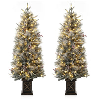 Garvee 4.5ft Xmas Tree Set of 2, Pre Lit Snow Flocked Artificial Christmas Tree with 200 LED Lights & 8 Lighting Modes, Premium Christmas Pine Tree for Christmas Decoration, Yard, Home, Office