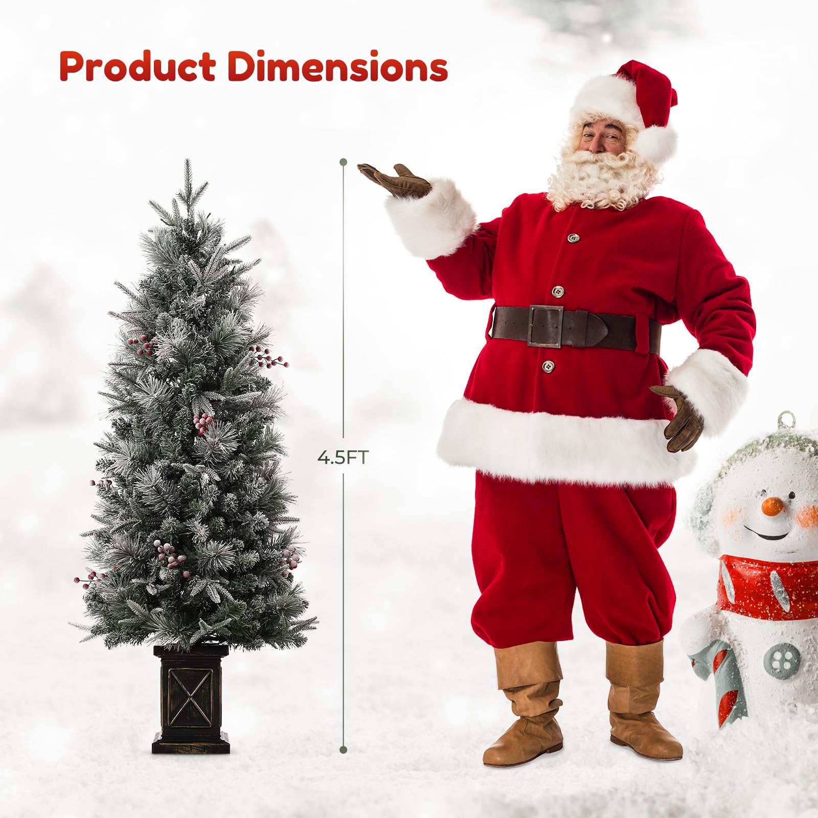 Garvee 4.5ft Xmas Tree Set of 2, Pre Lit Snow Flocked Artificial Christmas Tree with 200 LED Lights & 8 Lighting Modes, Premium Christmas Pine Tree for Christmas Decoration, Yard, Home, Office