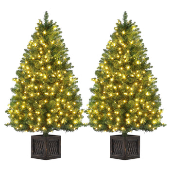 Garvee 4.5ft Christmas Tree with 300 LED Lights, 8 Lighting Modes, Pre-Lit Artificial Fiber Optic Xmas Tree, Potted Christmas Tree Decoration for Home, Office, and Hallways - 2 PCS