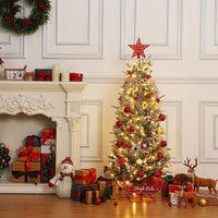 Garvee 4.5 ft Prelit Snow Flocked Christmas Tree with Sleigh Ride Base, Artificial Xmas Tree with 200 Lights, 12 Ball Ornaments, Small Christmas Tree for Home, Office