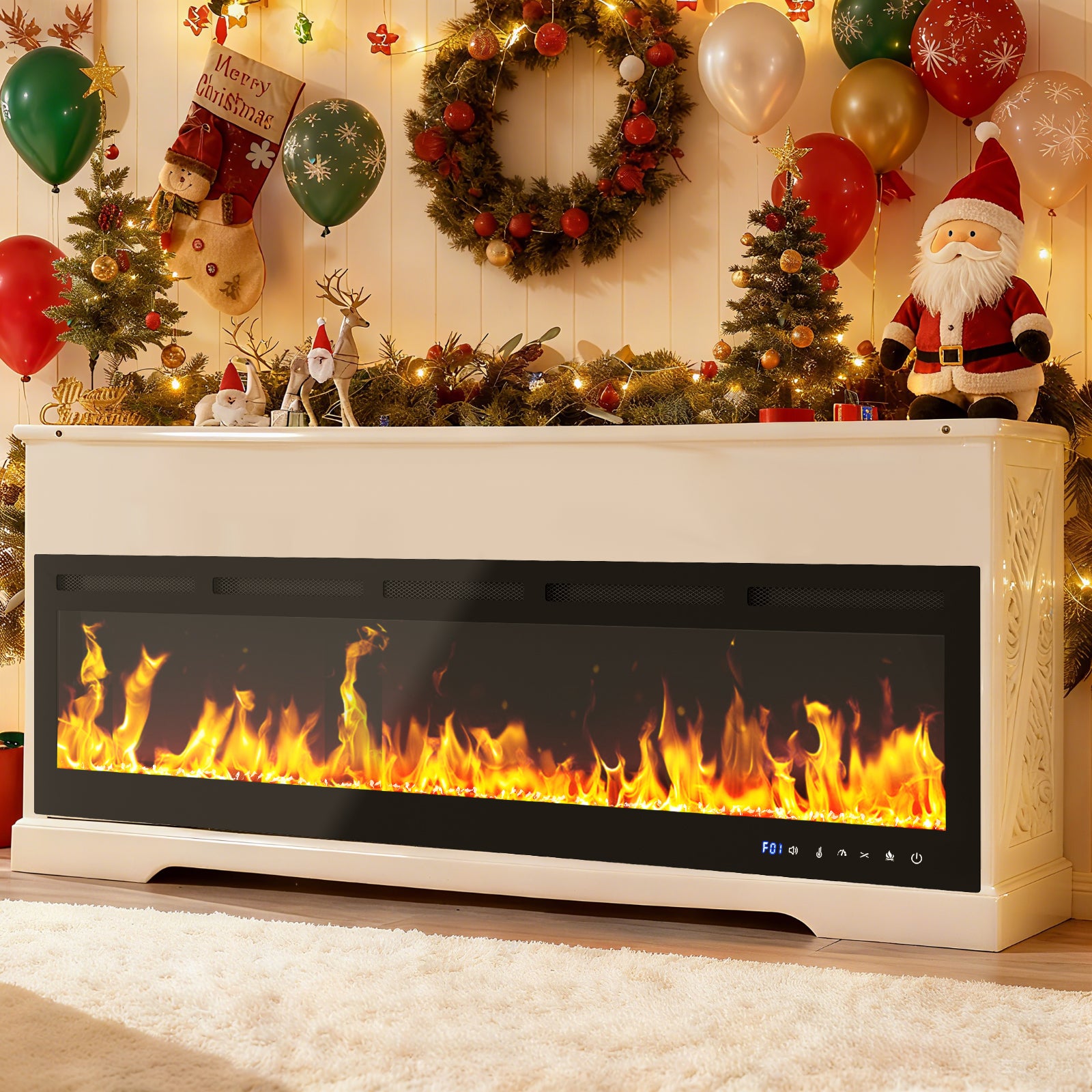 Garvee 80 Inch Electric Fireplace Wall Heater with 12 Flame Effects, Remote & Touch Control, Tempered Glass, Dual Heat Modes, WiFi Enabled, Bedroom & Living Room