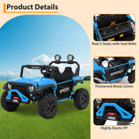 Garvee Ride P Series 24V Kids Toddler Ride On Truck 4WD 3 Speeds Large 7AH Battery EVA Tires Bluetooth MP3 Parent Safety Brake Red Outdoor Play - Blue