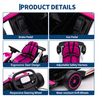 Garvee Ride - G Series: 6+,24V Drift Kart with 2X150W Strong Motor, 7AH Big Battery, Electric Pedals, Electric Go Kart Outdoor Race Toy - Pink