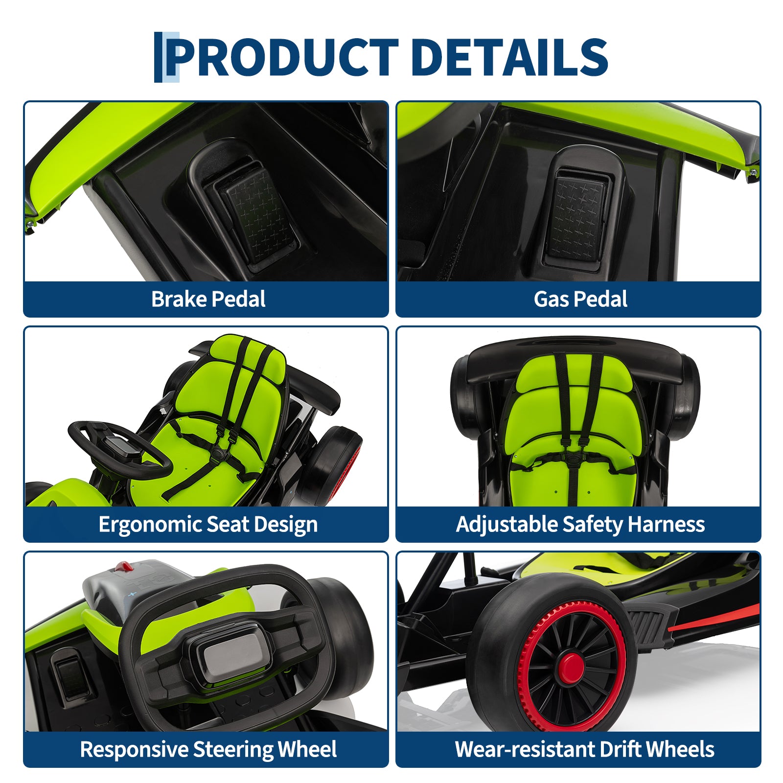 Garvee Ride - G Series: 6+,24V Drift Kart with 2X150W Strong Motor, 7AH Big Battery, Electric Pedals, Electric Go Kart Outdoor Race Toy - Green