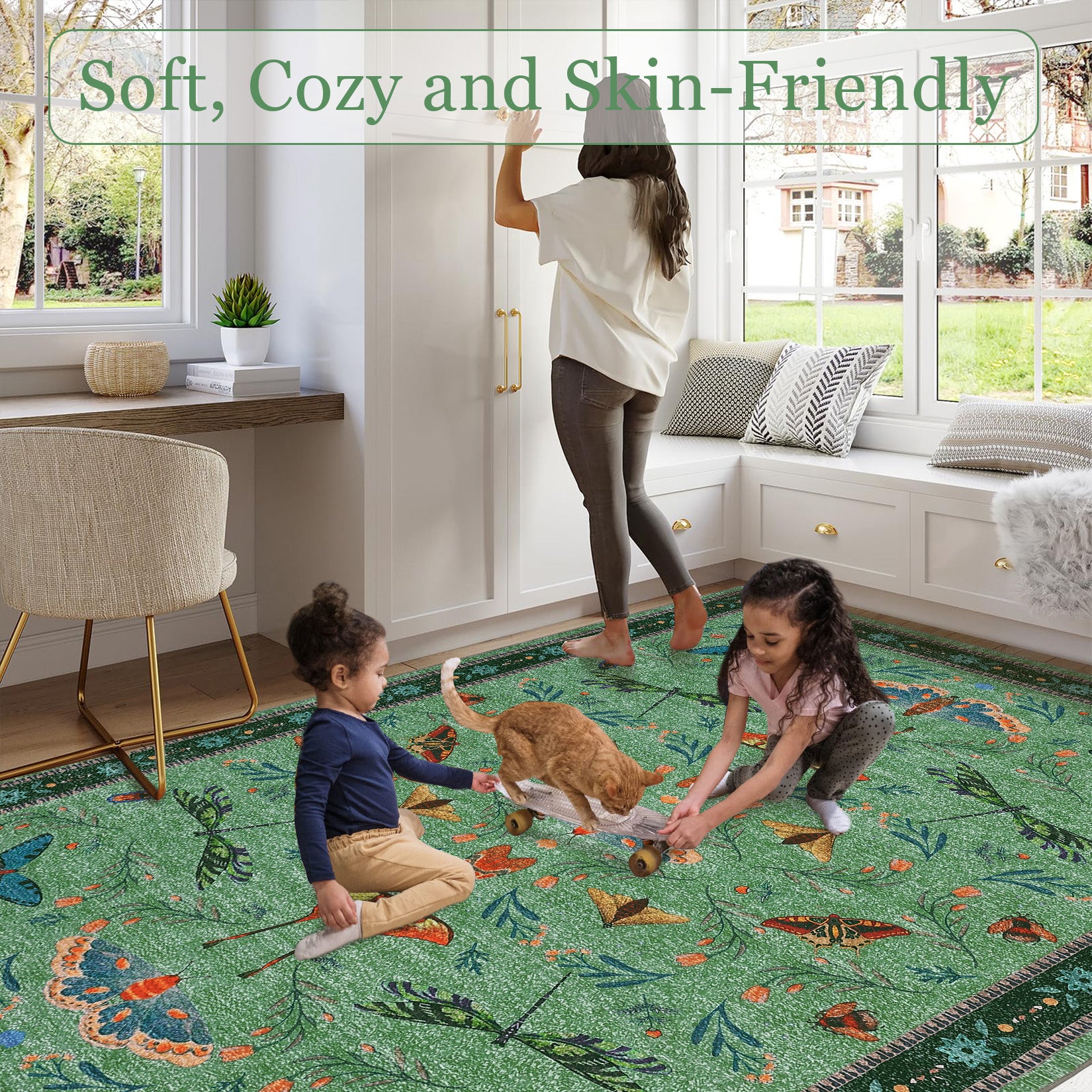 Garvee Insect Washable Soft Area Rugs for Living Room Bedroom Ultra-Thin Non Slip Dining Room Stain Resistant Rug Large Carpet for Office Nursery Bedroom