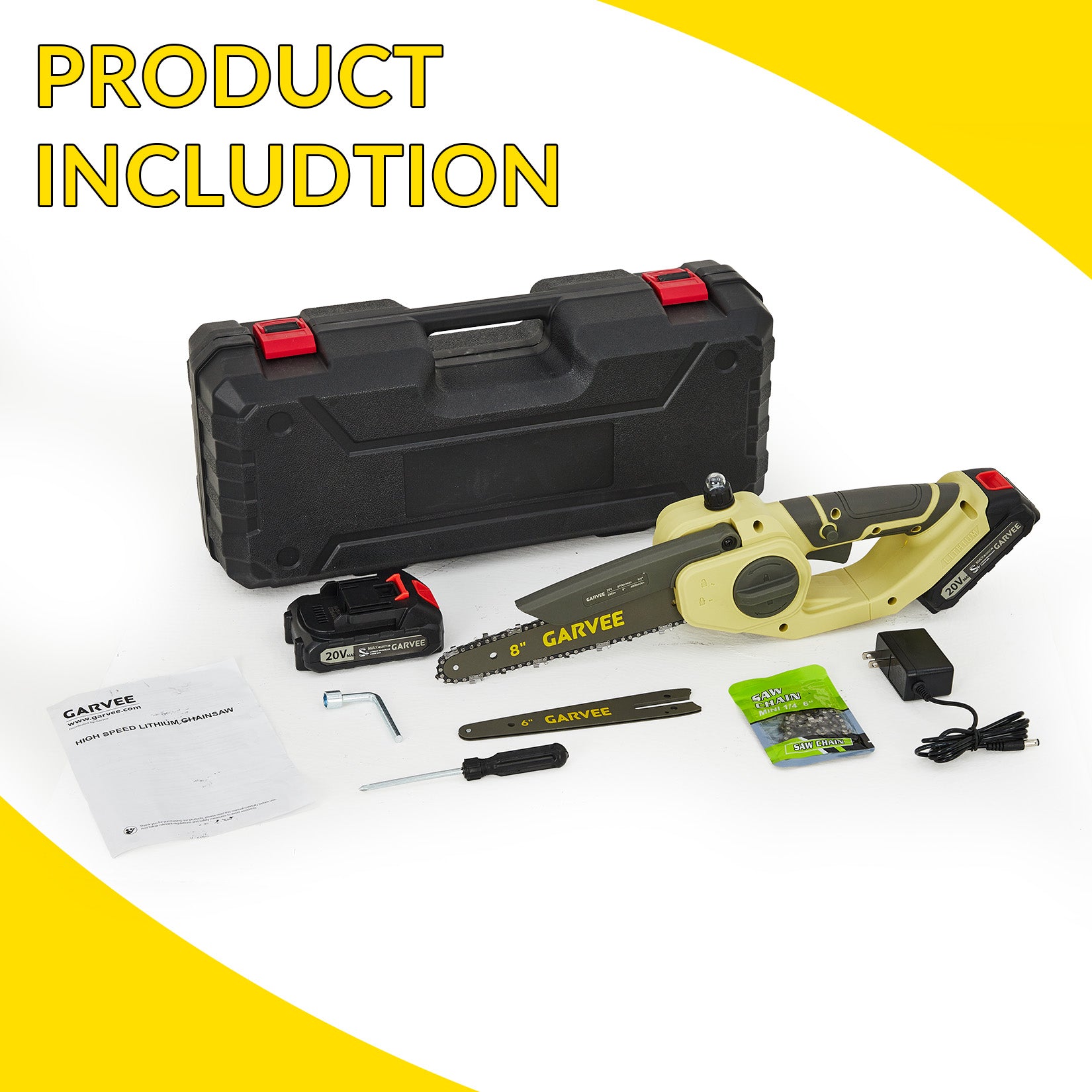 Garvee Mini Chainsaw Cordless, 8 inch & 6 inch Electric Chain Saw with 2 Pack Rechargeable Batteries, Battery Powered Handheld Saw Gardening Tools for Trees Branches Trimming Wood Cutting