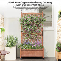 Garvee 29.5"x13"x60" Wood Planter Box with Trellis - Raised Garden Bed with Wheels, Vertical Standing Planter with Drainage Holes for Patio Garden