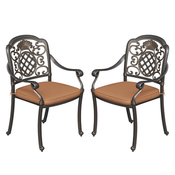 Garvee Patio Chairs of 2 with Cushion, Cast Aluminum Outdoor Dining Chairs, All-Weather Patio Bistro Chair Set, Vintage Copper