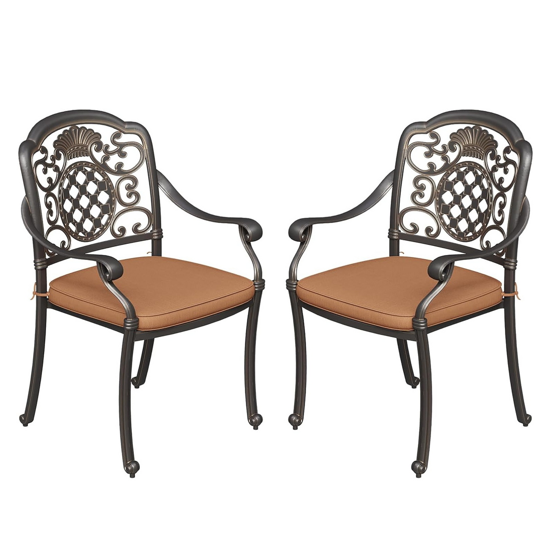 Garvee Patio Chairs of 2 with Cushion, Cast Aluminum Outdoor Dining Chairs, All-Weather Patio Bistro Chair Set, Vintage Copper