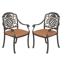 Garvee Patio Chairs of 2 with Cushion, Cast Aluminum Outdoor Dining Chairs, All-Weather Patio Bistro Chair Set, Vintage Copper