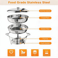 Garvee 5QT Chafing Dish Buffet Set of 2 Pack, Round Stainless Steel Food Warmers Buffet Servers Sets, Chafer with Food & Water Pan, Lid, Frame, Fuel Holder for Catering and Parties