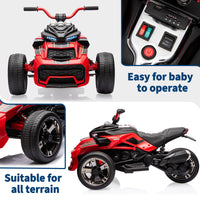 Garvee 12V Kids Ride on Toy for Kids, 2x55W Powerful Engine 7AH Battery, 3 - 7 km/H, 3 Wheelers Electric Vehicle, LED Lights, 2 Speeds, EVA Tire, Music, USB - Red