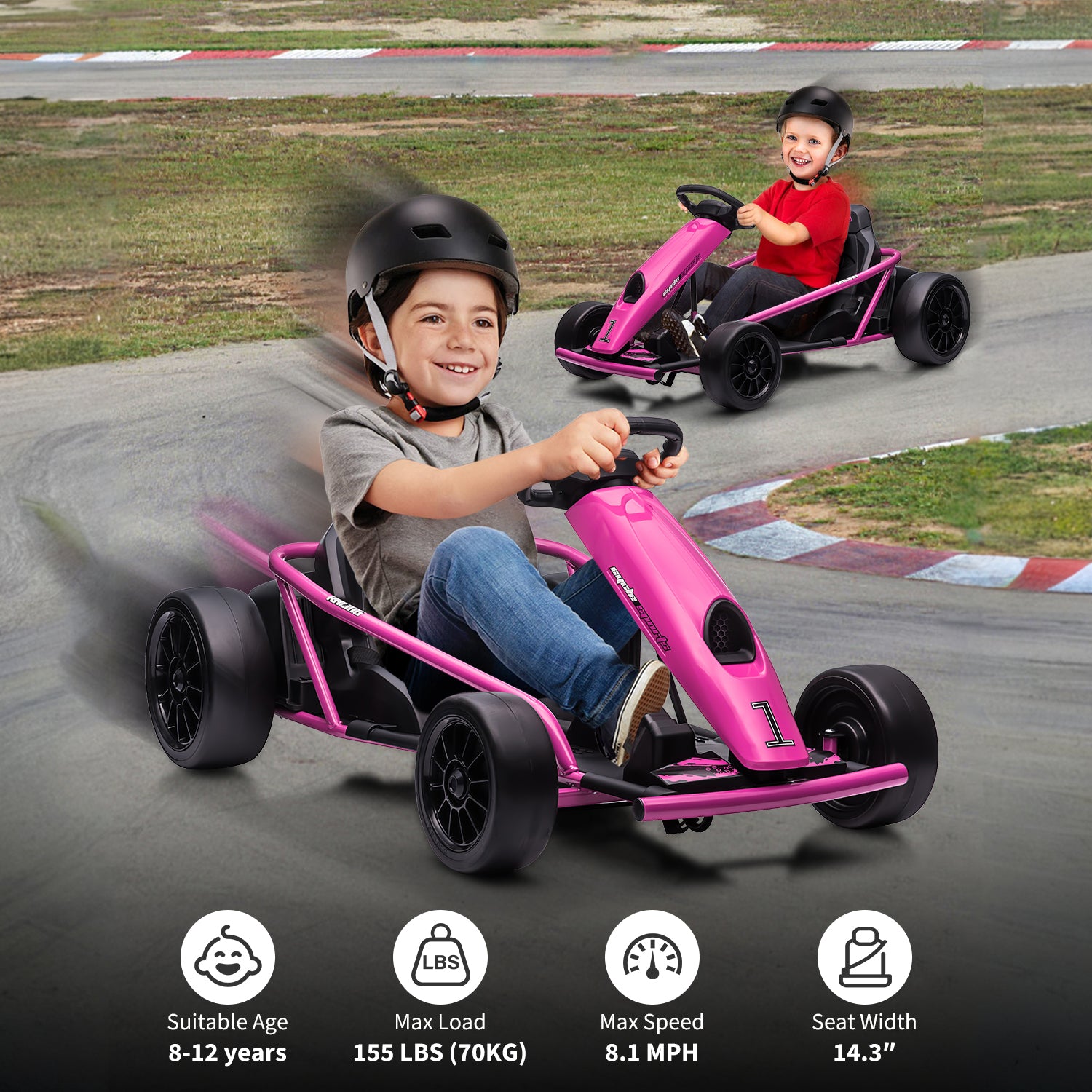 Garvee Ride G Series 24V Go Kart for Kids 8-12, 300W*2 Motors, 9Ah Battery, 8MPH Speed, Music, Horn, 175lbs Max Load - Pink