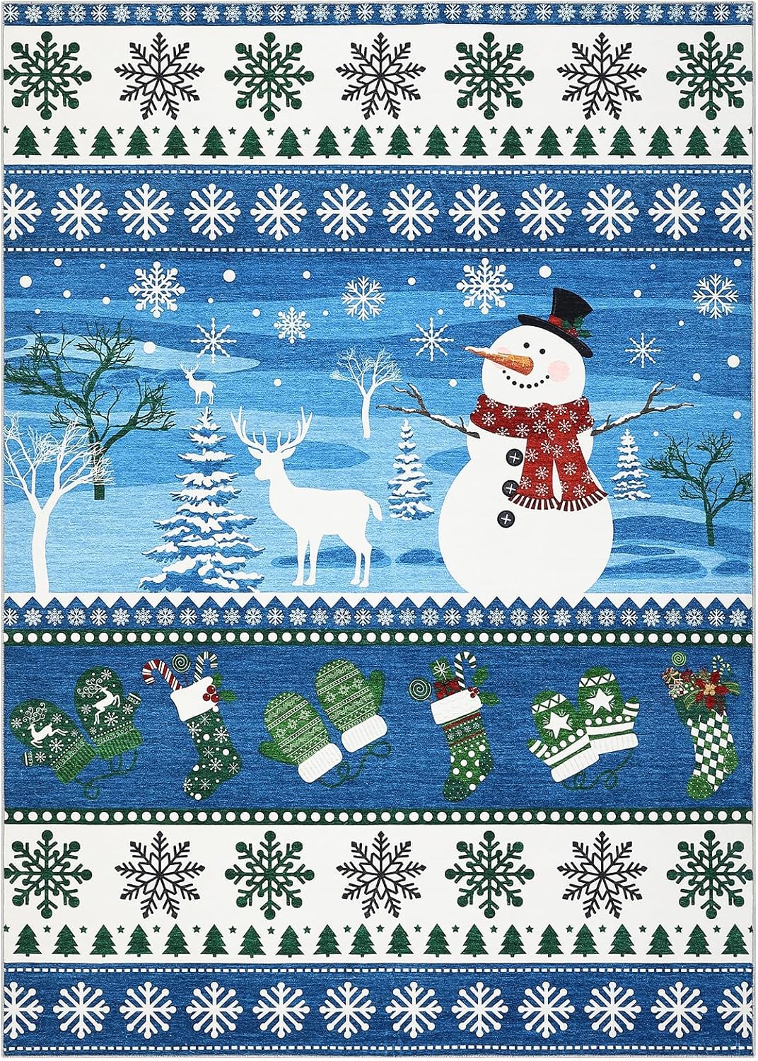 Garvee Blue 9x12 Washable Area Rug Christmas Living Room Rugs Non Slip Snowman Large Bedroom Carpet Xmas Festival Soft Stain Resistant Throw Carpet Indoor for Nursery Kids Room