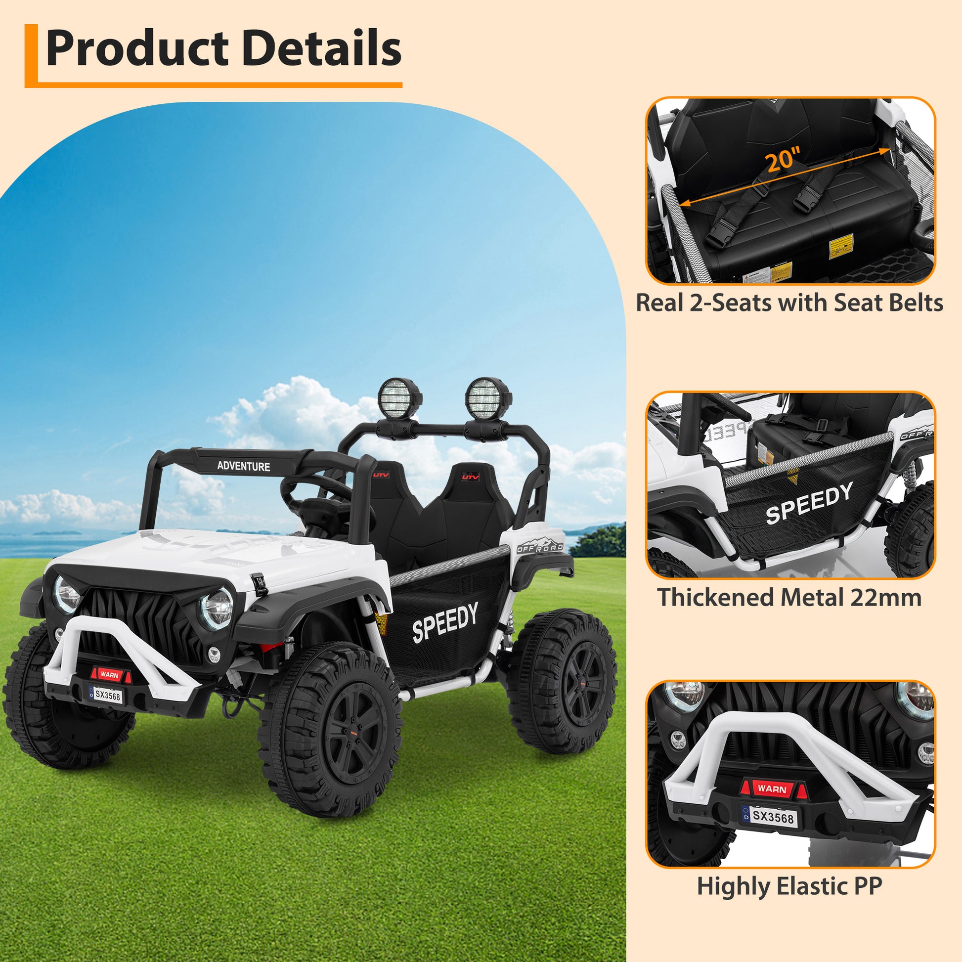 Garvee Ride P Series 24V Kids Toddler Ride On Truck 4WD 3 Speeds Large 7AH Battery Bluetooth MP3 Parent Safety Brake Red Outdoor Play - White