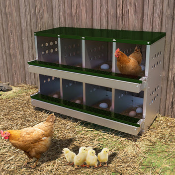 Garvee 8-Compartment Metal Nesting Box – Heavy-Duty Roll Away Egg Design w/Perch & Cover for Poultry Wall/Floor Mount, Green