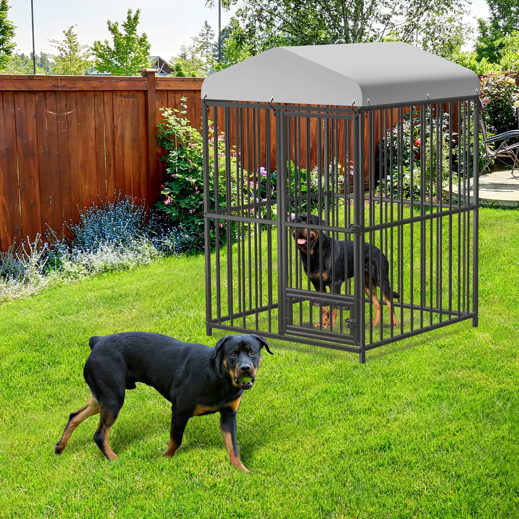 Garvee 4x4x6ft Outdoor Dog Kennel, Heavy Duty Dog Cage with Waterproof Roof, Dog Kennel Galvanized Iron Dog House with Safety Locks, UV & Water Resistant Proof Cover, for Garden Backyard