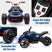 Garvee 12V Kids Ride on Toy for Kids, 2x55W Powerful Engine 7AH Battery, 3 - 7 km/H, 3 Wheelers Electric Vehicle, LED Lights, 2 Speeds, EVA Tire, Music, USB - Blue