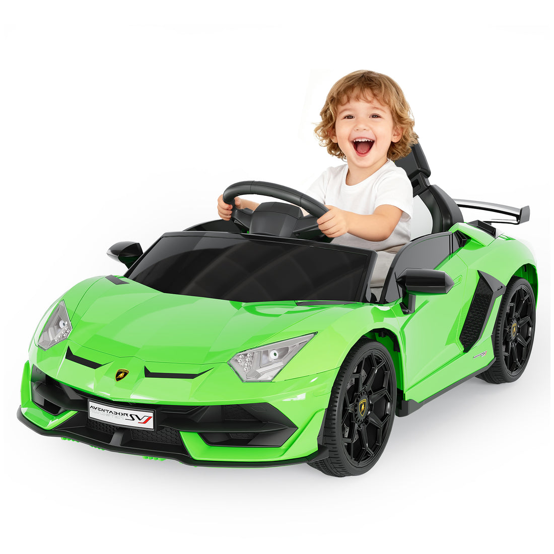 Garvee Ride P Series 12V Electric Ride-On Car for Kids | Licensed Lamborghini Battery-Powered Sports Car with Remote Control, 2 Speeds, Sound System, LED Headlights, Hydraulic Doors - Green