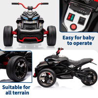 Garvee 12V Kids Ride On Toy 2x55W Engine 7AH Battery 3-7 km/h Speed 3-Wheeler Electric Vehicle with LED Lights Music USB Ideal for Outdoor Fun and Safe Play - Black