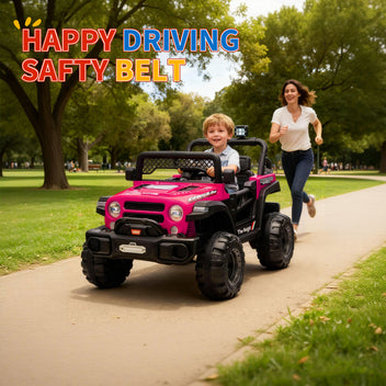 Garvee 12V Kids Electric Ride-On Truck – Dual 550W Motors, 3 Speeds, Remote Control, Spring Suspension, LED Lights, Music Player, Safety Belt – Battery Powered Car for Kids Ages 3-8, Rose