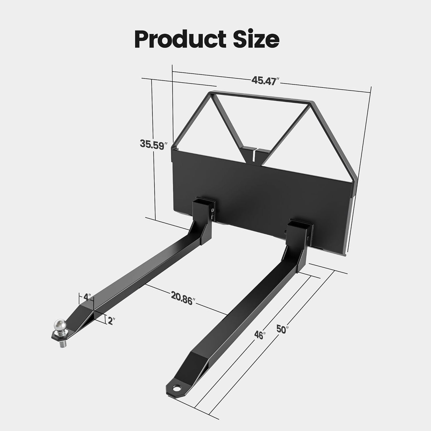 Garvee 2600 LBS Heavy Duty Pallet Forks Q235 Steel, Trailer Hitch Ball, Solid Welds, ATV & Tractor Compatible, Farm & Warehouse Use