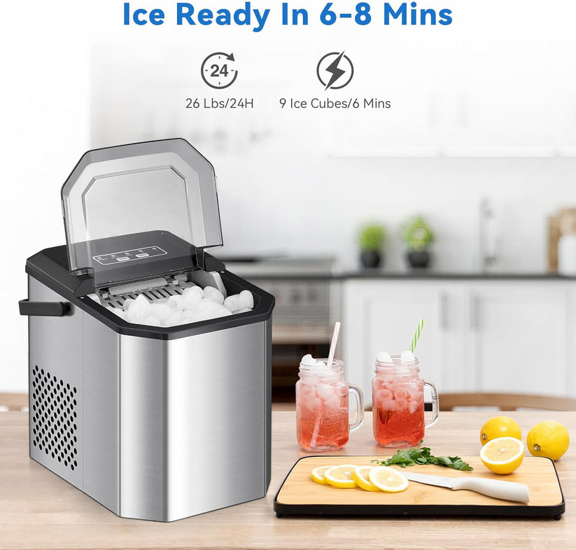 GARVEE 26lbs/24H Countertop Ice Maker with Ice Scoop and Basket Portab