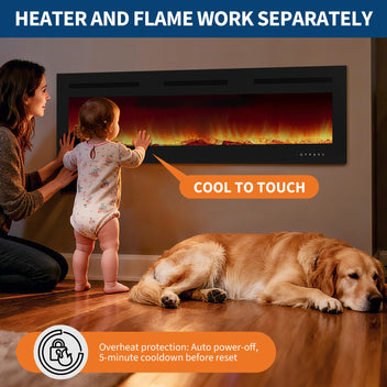 Garvee 72" Electric Fireplace Linear Heater 750/1500W Dual Heat, 12 Flame Colors, Remote & Touch Control, Wall Recessed/Mounted, Modern Living Room