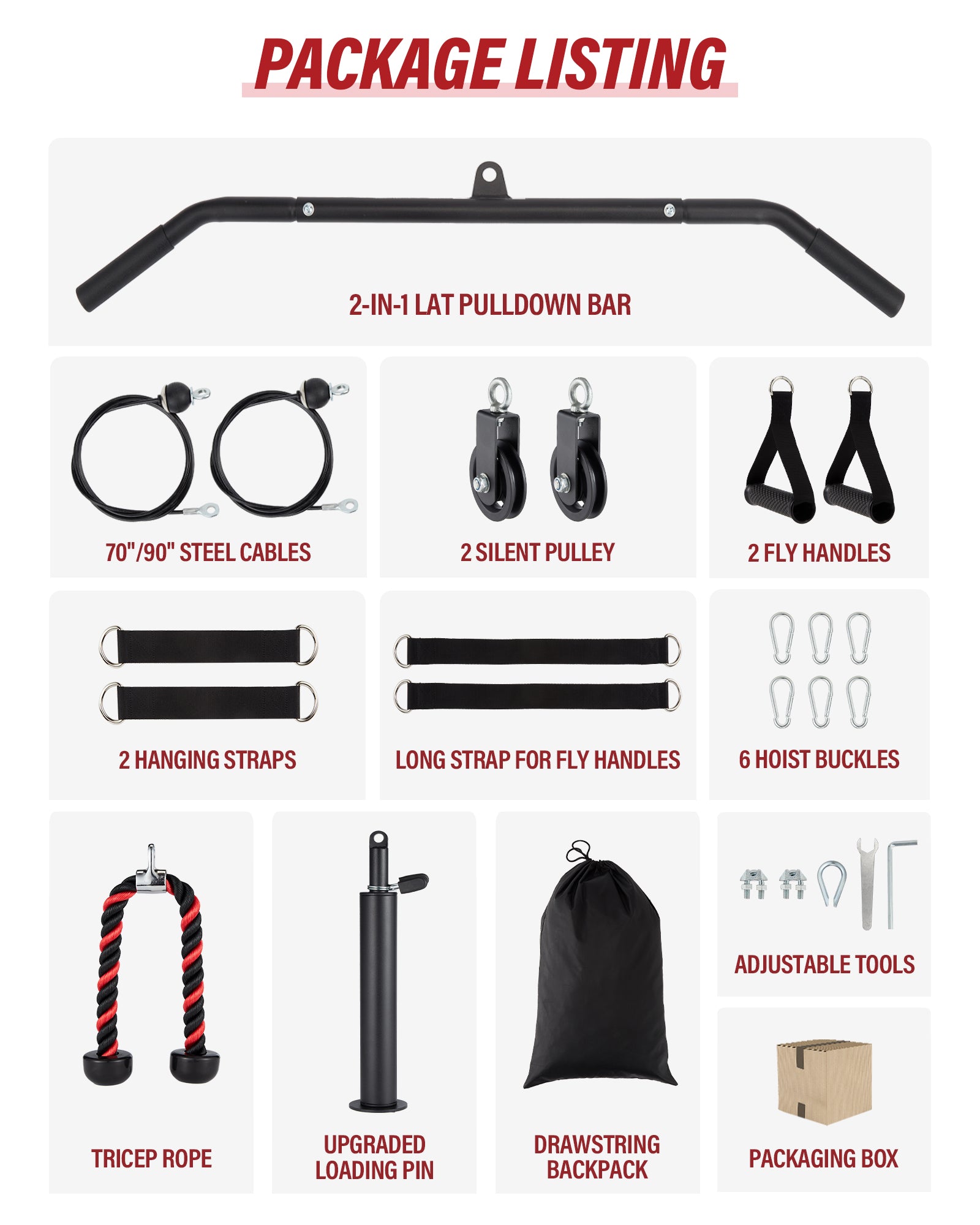 GARVEE Home Gym All in One, 2200LBS Squat Rack Power Cage with Smith Bar, LAT Pull-Down, Cable Systems, Leg Hold-Down and More Attachments, Workout Equipment