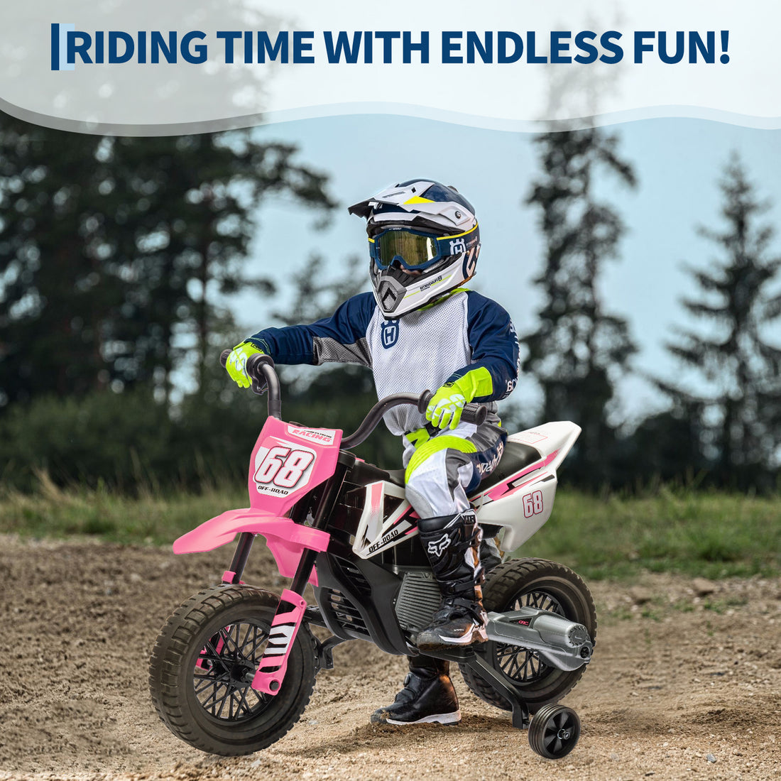 Garvee Ride - P Series: 12V Kids Electric Dirt Bike, 25W*2 Motor, Twist Grip Throttle, Spring Suspension, Training Wheels, Ride-On Toy - Pink