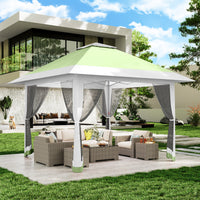 Garvee 13'x13' Quick-Setup Pop-Up Canopy Tent with Mosquito Netting Foldable Shelter for Backyards, Parties, Camping & Commercial Use, (Green+ Light Grey)