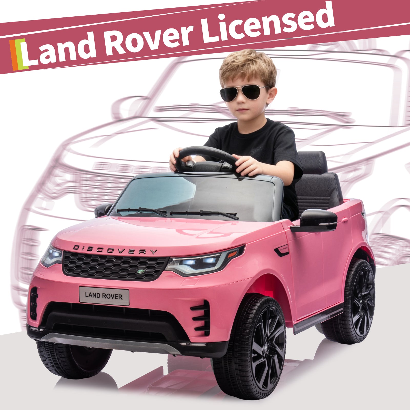 Garvee Ride P Series 12V Kids Ride On Car Land Rover Style Dual Motors 3 Speed Modes 4.5Ah Battery Safety Seatbelt Remote Control Black Outdoor Play - Pink