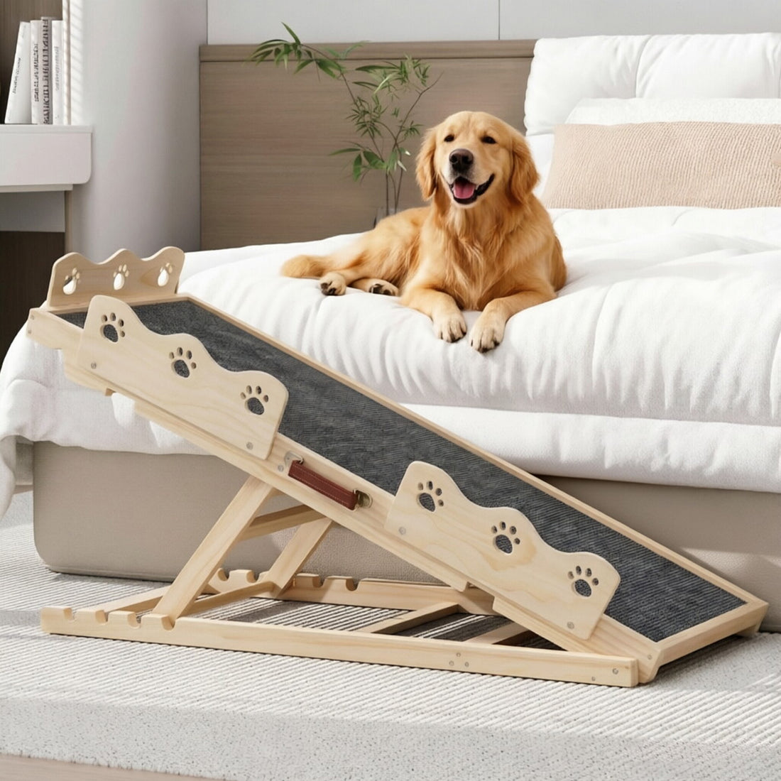 Garvee Wooden Adjustable Dog Ramp for Bed Couch Pet Ramp for Small or Large Dog with Non-Slip Surface Portable Dog Car Ramp for SUV Car. RVs & Truck. Up to 250 LBS