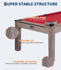 Garvee Classic 7 FT Sports Fan Pool Table – 84" Billiard Game Table with Rustic Grey Wood, Red Felt, For Home, Office, Game Room