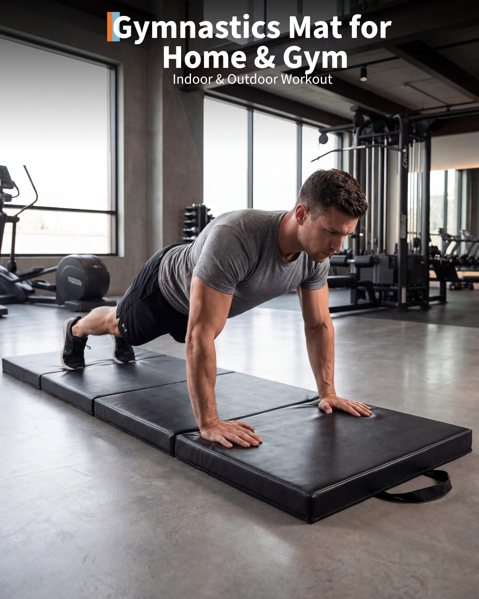 Garvee 6' x 3' x 2" Folding Gymnastics Mat — Tri‑Fold, High‑Density EPE Foam, Waterproof PVC Cover, Carry Handles & Compact Storage (Home Gym / Yoga / Tumbling)