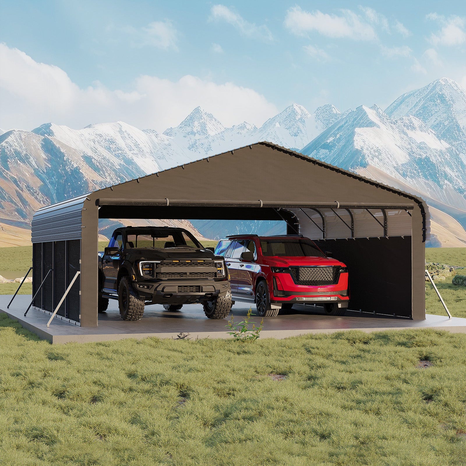 Garvee 20'x20'x10' Enclosed Metal Carport for 2 Cars, Heavy Duty Steel Frame for All Weather, Permanent Shelter for Boats, Full-Sized Pickup Trucks, and Tractors