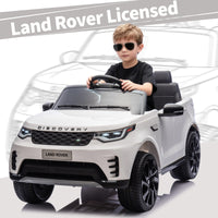Garvee Ride P Series 12V Kids Ride On Car Land Rover Style Dual Motors 3 Speed Modes 4.5Ah Battery Safety Seatbelt Remote Control Black Outdoor Play - White