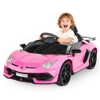 Garvee Ride P Series 12V Electric Ride-On Car for Kids | Licensed Lamborghini Battery-Powered Sports Car with Remote Control, 2 Speeds, Sound System, LED Headlights, Hydraulic Doors - Pink