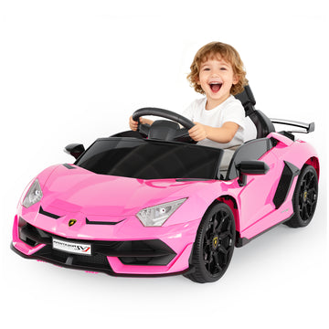 Garvee Ride P Series 12V Electric Ride-On Car for Kids | Licensed Lamborghini Battery-Powered Sports Car with Remote Control, 2 Speeds, Sound System, LED Headlights, Hydraulic Doors - Pink