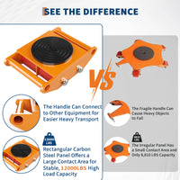 Garvee 4PCS Machinery Skates Heavy Duty Machine Moving Dolly with 360° Rotation Disc and 4 PU Wheels for Equipment Moving, 6T Capacity, Orange