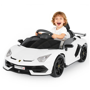 Garvee Ride P Series 12V Electric Ride-On Car for Kids | Licensed Lamborghini Battery-Powered Sports Car with Remote Control, 2 Speeds, Sound System, LED Headlights, Hydraulic Doors - White