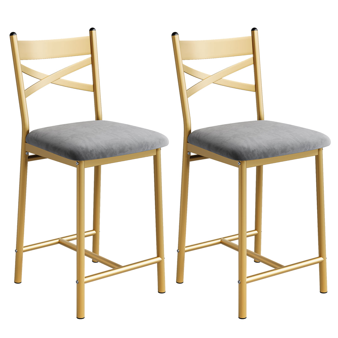 Garvee Bar Stools Set of 2, Counter Height Bar Stools with X Back and Thick Cushion, PU Leather, Metal Barstools for Kitchen Island Apartment Counter Bar, Gold