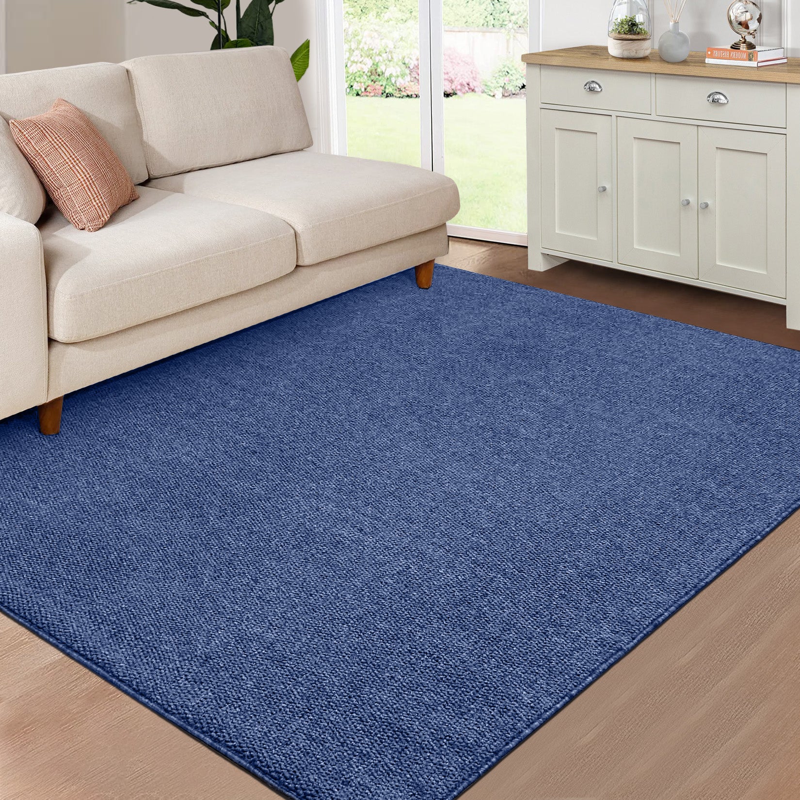 Garvee 9x12 Area Rug Modern Solid Textured Extra Large Area Rug Machine Washable Rug for Living Room, Non-Slip Stain Resistant Accent Rug Farmhouse Weaving Floor Cover Carpet for Bedroom, Navy
