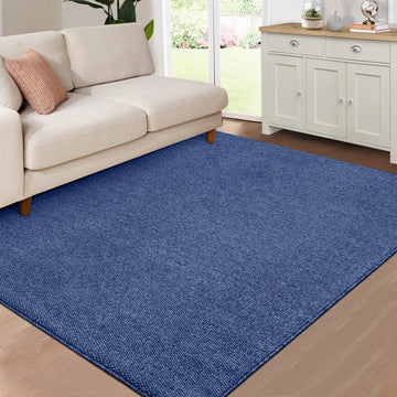 Garvee 9x12 Area Rug Modern Solid Textured Extra Large Area Rug Machine Washable Rug for Living Room, Non-Slip Stain Resistant Accent Rug Farmhouse Weaving Floor Cover Carpet for Bedroom, Navy
