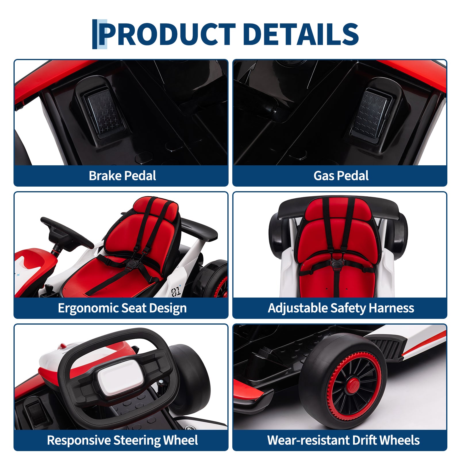 Garvee Ride - G Series: 6+,24V Drift Kart with 2X150W Strong Motor, 7AH Big Battery, Electric Pedals, Electric Go Kart Outdoor Race Toy - Red