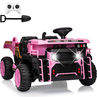 Garvee Ride - P Series: 24V Ride On Dump Truck, 2 Seater Electric Cars for Kids with Remote Control, Dump Bed, Shovel, Music, Led, Wheel Shock Absorption,Ride On Construction Vehicle Four- for Kids 3+,Pink