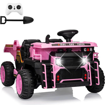 Garvee Ride - P Series: 24V Ride On Dump Truck, 2 Seater Electric Cars for Kids with Remote Control, Dump Bed, Shovel, Music, Led, Wheel Shock Absorption,Ride On Construction Vehicle Four- for Kids 3+,Pink