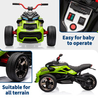 Garvee 12V Kids Ride on Toy for Kids, 2x55W Powerful Engine 7AH Battery, 3 - 7 km/H, 3 Wheelers Electric Vehicle, LED Lights, 2 Speeds, EVA Tire, Music, USB - Green